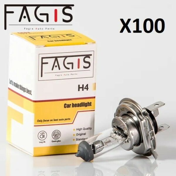 100 PEZZI LAMPADINA LAMPADA AUTO MOTO H4 12V 55W FAGIS ALOGENA
